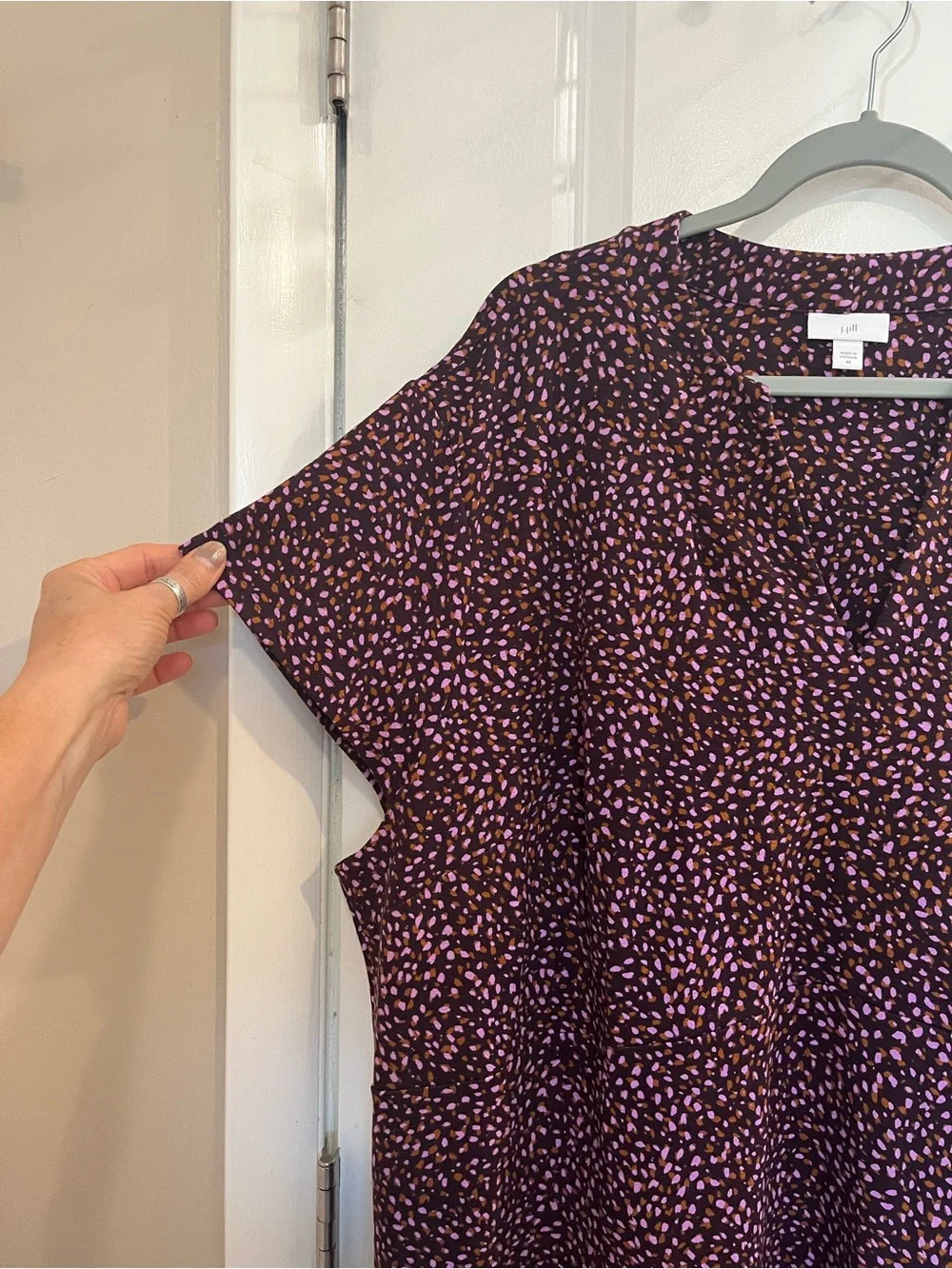 J. Jill Womens V-Neck Cap Sleeve Midi Dress Sz 4X Purple Pink Speckled Popover